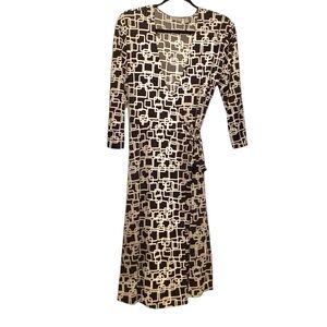 Black and white geometric print wrap dress size Large L